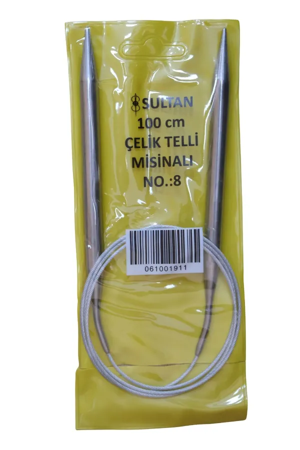 Sultan Çelik Telli Misinalı Şiş Numara 8 mm (iki şiş arasi ölçüsü 100 cm'dir.)