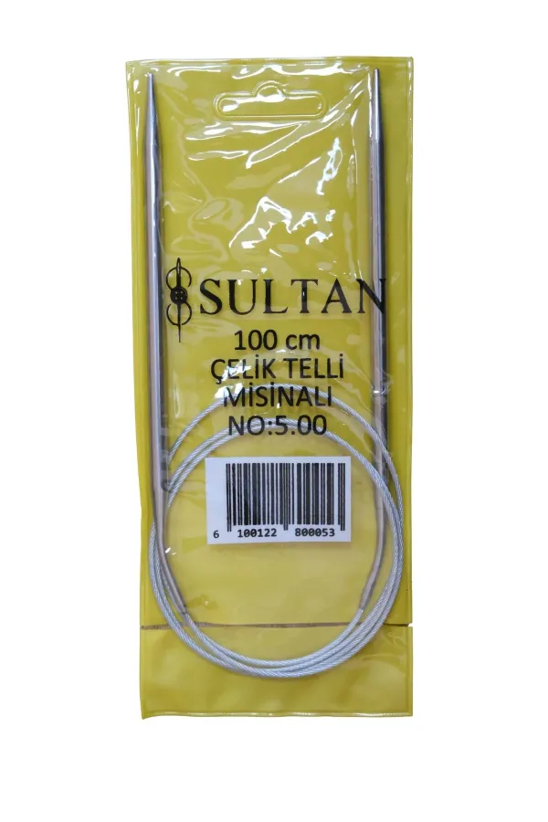 Sultan Çelik Telli Misinalı Şiş Numara 5 mm  (iki şiş arasi ölçüsü 100 cm'dir.)