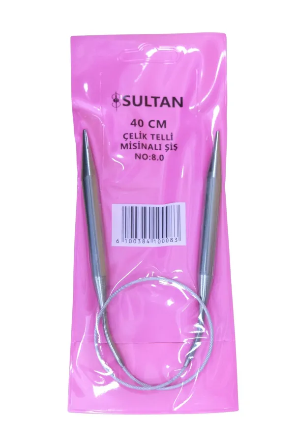 Sultan Çelik Telli Misinalı Şiş Numara 8 mm  (iki şiş arasi ölçüsü 40 cm'dir.)