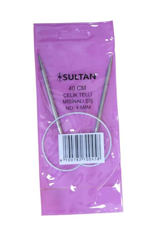 Sultan Çelik Telli Misinalı Şiş Numara 4,5 mm  (iki şiş arasi ölçüsü 40 cm'dir.)