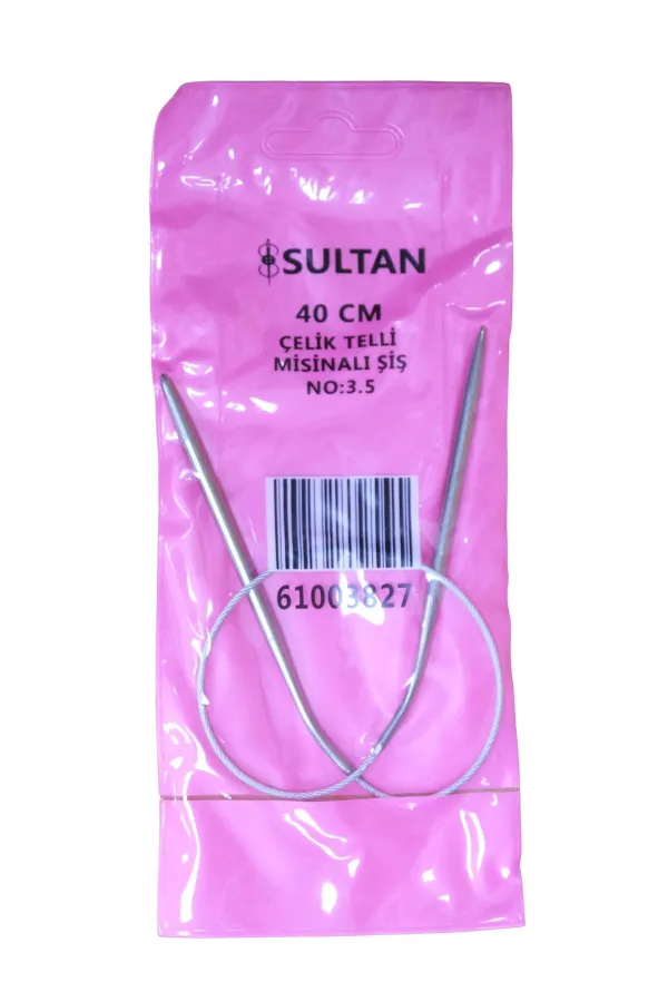 Sultan Çelik Telli Misinalı Şiş Numara 3,5 mm (iki şiş arasi ölçüsü 40 cm'dir.)