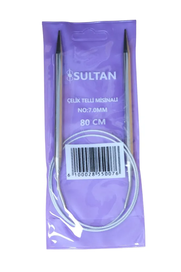 Sultan Çelik Telli Misinalı Şiş Numara 7 mm  (iki şiş arasi ölçüsü 80 cm'dir.)