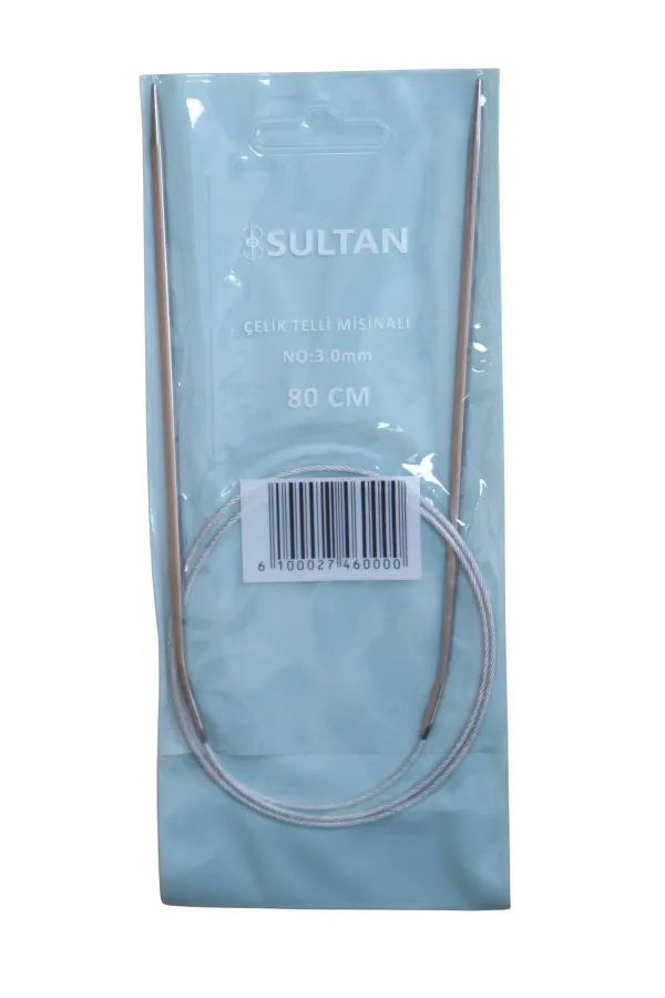 Sultan Çelik Telli Misinalı Şiş Numara 3 mm (iki şiş arasi ölçüsü 80 cm'dir.)