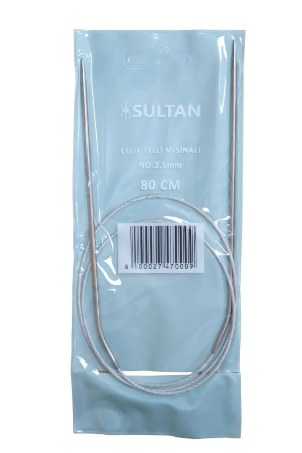 Sultan Çelik Telli Misinalı Şiş Numara 2,5 mm (iki şiş arasi ölçüsü 80 cm'dir.