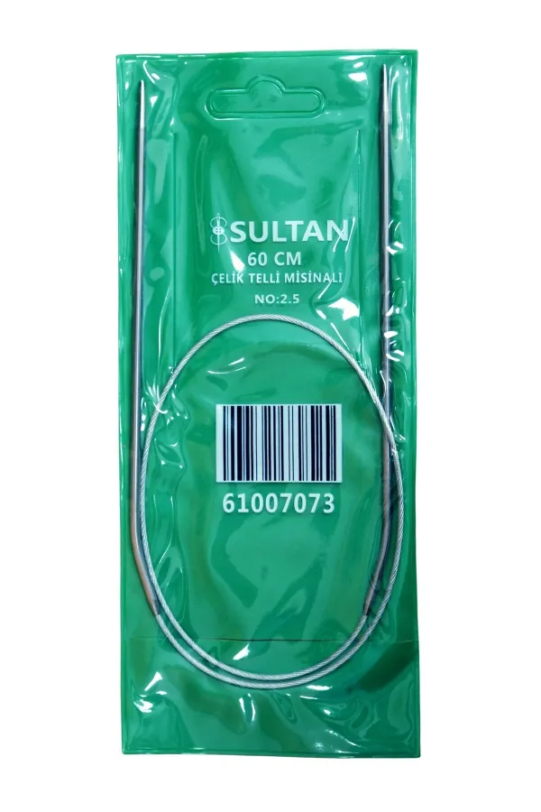 Sultan Çelik Telli Misinalı Şiş Numara 2,5 mm  (İKİ ŞİŞ ARASI ÖLÇÜSÜ 60 cm'dir.)