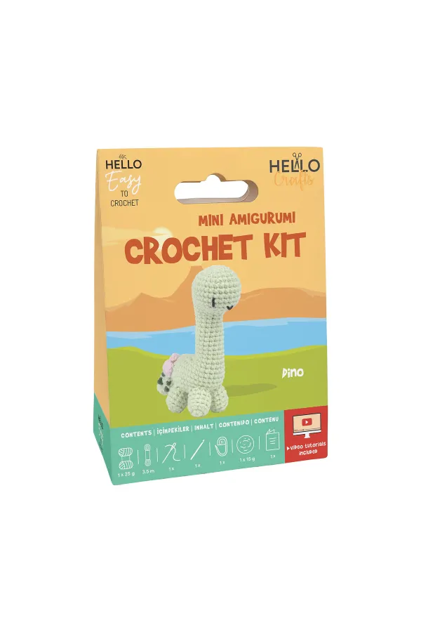 Minik Sevimli Dinozor Mini Amigurumi Yapım Kiti 11 cm Türkçe Anlatım Kılavuzlu