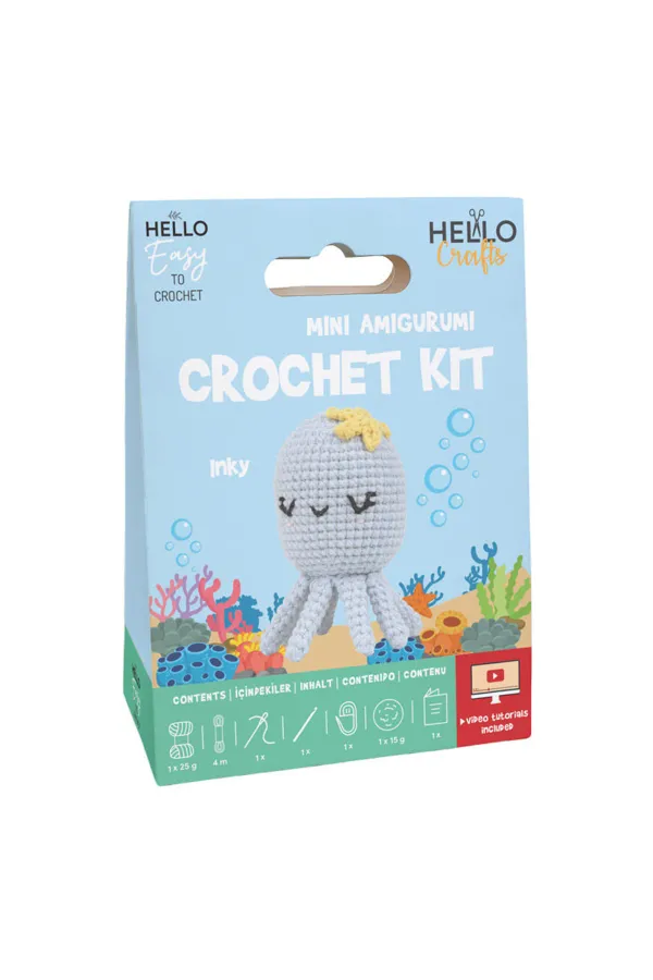 Minik Ahtapot Amigurumi Yapım Kiti 10 cm Türkçe Kılavuz ve Videolu Anlatım (Inky)