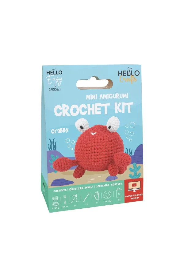 MİNİ AMİGURUMİ KİTİ 8 CM CRABBY TÜRKÇE VE İNGİLİZCE ANLATIM KILAVUZLU