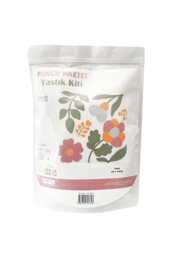 Punch Yastık Nakışı Kiti Çiçekli Punch Yapım Seti